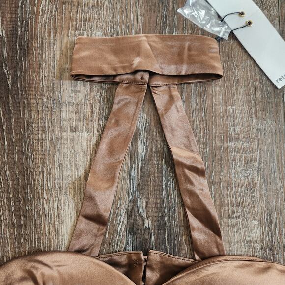 Retrofete Ross Top in Cognac Brown Size XS NWT Satin Padded Bust Strapless - Picture 5 of 10